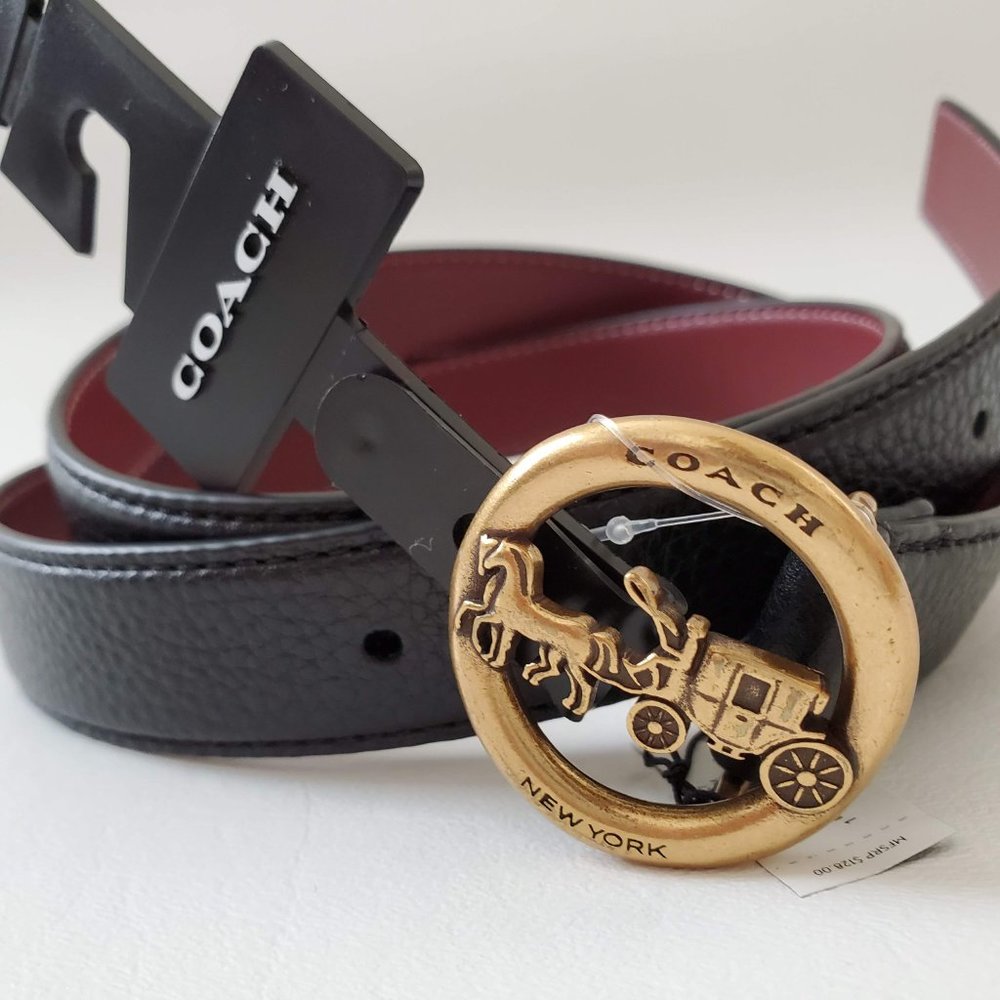 NEW Coach Black Horse Carriage Buckle leather Belt - Picture 3 of 8